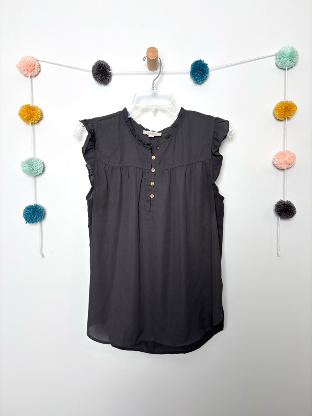 LOFT Black Tank Ruffle Detailed Blouse